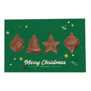Pralinen Weihnachtskarte mit Weihnachtskugeln