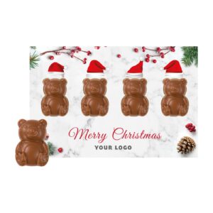 Upominki firmowe na święta - zesatw czekoladek świąteczna kartka z misiami