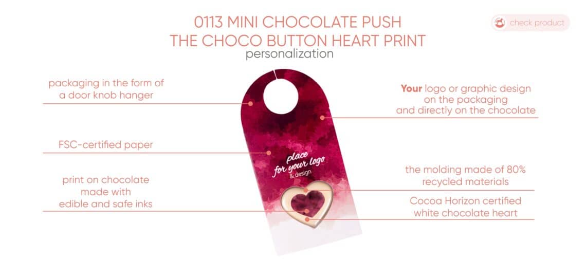 MINI CHOCOLATE  PUSH THE CHOCO BUTTON HEART PRINT